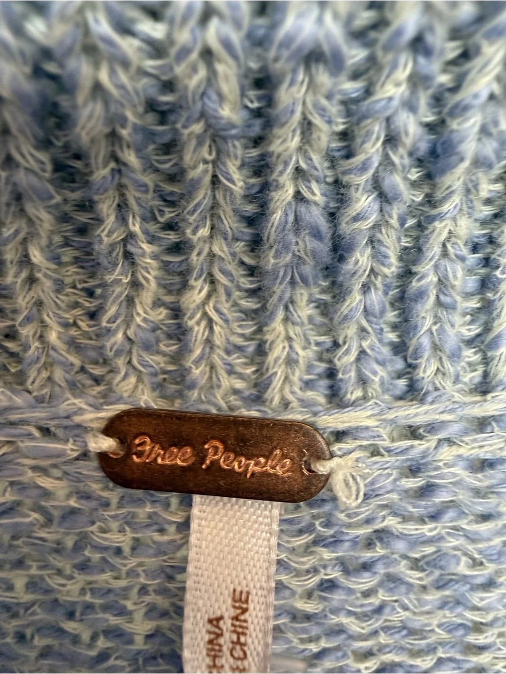 Free People Light Blue Cable-Knit Half-Zip Sweater
